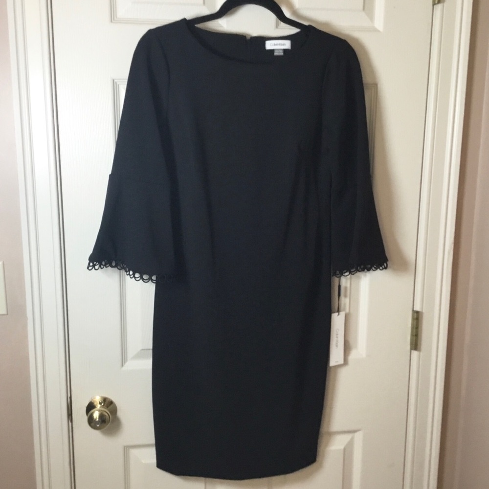 Calvin Klein NWT Black Petite Sheath Dress with Bell Sleeves -Size 10P